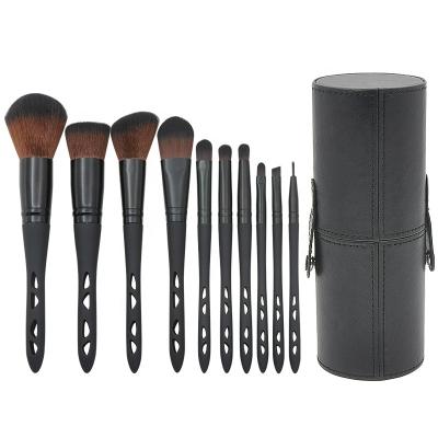 China Angular Blush Handle Makeup Set Bucket Perforated Handle Eye Brush Plastic New Arrival 10 Hollow Frosted Synthetic Fiber for sale