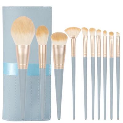 China Angular Blush New Professional Blue Soft Fiber Beauty Tools 10 Pieces Loose Powder Eye Makeup Brush Set for sale