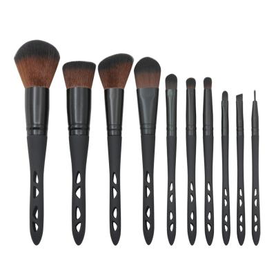 China Angular Blush Brand New 10 Pieces Custom Perforated Plastic Handle Makeup Brush Set Eyeliner Brush With Bucket for sale