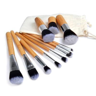 China Angular Blush 11PCS High Quality Advanced Natural Bamboo Makeup Brush Comfortable Makeup Bamboo Brush Set Maquiagem for sale