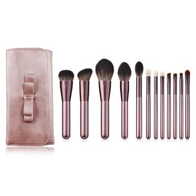 China Angular Blush Wooden Purple Makeup Brush Set 12pcs Luxury Fashionable Durable Professional for sale