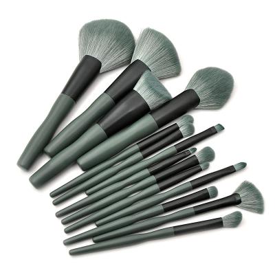 China Angular Blush Customized 14 Logo Printing Synthetic Hair Makeup Brush Set Professional Cosmetic Brush Vegan for sale