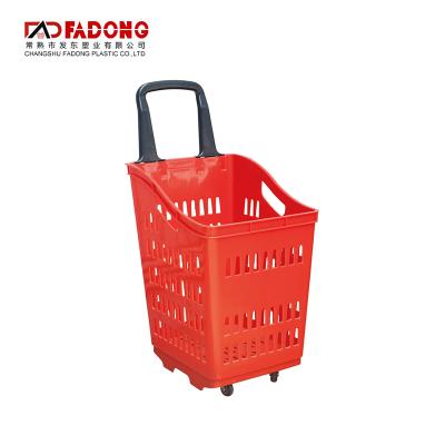 China Hand Rolling Shopping Basket Eco - Friendly Plastic Shopping Basket With Wheels for sale