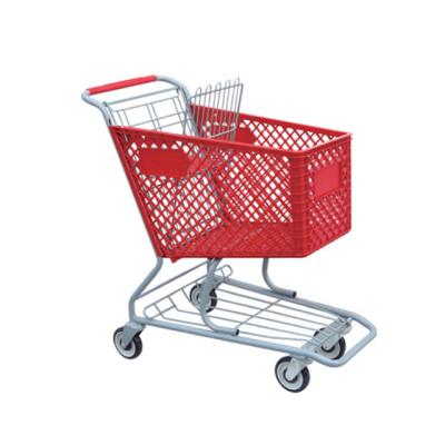 China 975X460X970mm Plastic Shopping Basket With Wheels Hand Trolley For Supermarket Trolley for sale