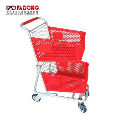 China Eco-friendly China-made grocery shopping cart with double basket for sale