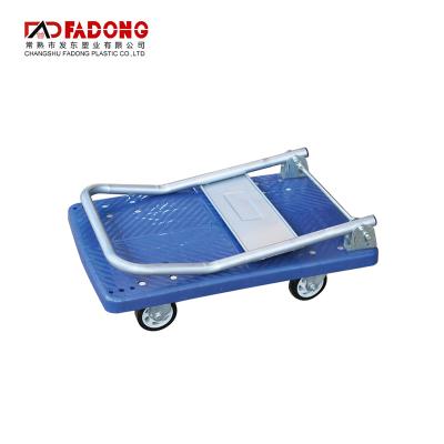 China Supermarket Transport Hand Flat Cart Collapsible Retail Trolley With Wheels Plastic Storage Bins for sale