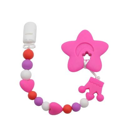 China Teether Silicone Beads Baby Pacifier Clip Candy Color Food Grade Silicone Teether Holder Baby Pacifier Chain Bead Clip Teether for sale