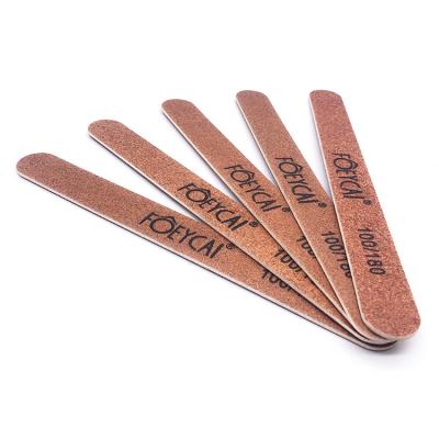 China Professional Wholesale 100/180 Nail Art Grit Nail Files Customized Recyclable Wood Round Nail File 80/80 Abrasive Thick Brown for sale