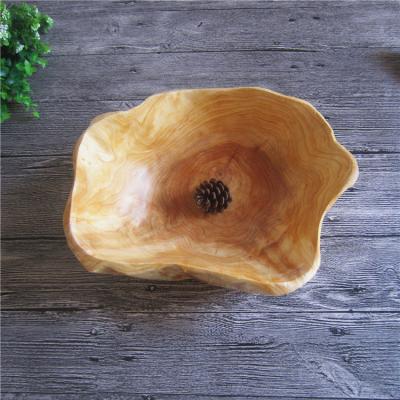 China Rustic Factory Wholesale Root Carving Creative Fruit Dish Solid Wood Wooden Bowl for sale