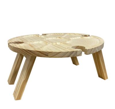 China Rustic Wooden Outdoor Beach Wine Table Portable Folding Round Wine Glass Rack Picnic Table for sale