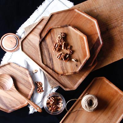 China Japanese Style Rustic Red Sandalwood Non-painted Wooden Serving Tray For Cafe Bread Shop Serving Trays for sale