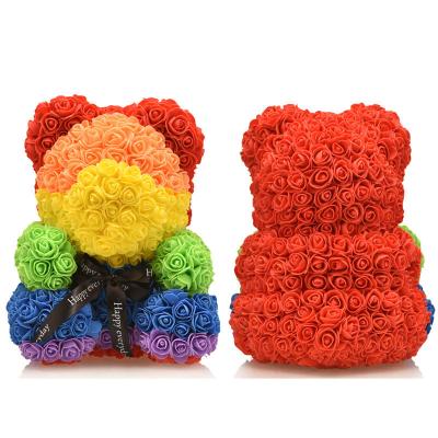 China Europe Dropshipping 40CM Colorful Foam Rose Bears PE Rose Teddy Bears For GF Mom Birthday Gifts Wedding Decors PE Foam Rose Teddy Bears for sale