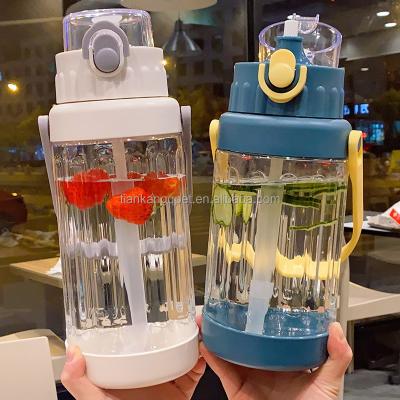 China Portable Cute Design Eco-friendly BPA Free Plastic Water Bottle With Time Marker Water Bottles With Straw for sale