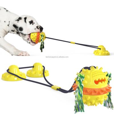 China Stored Interactive Dog Toys Silicon 2 Suction Cup 1 Dog Ball Toy For Pet Chew Bite Tooth Cleaning Toothbrush Feeding Pet Supplies for sale