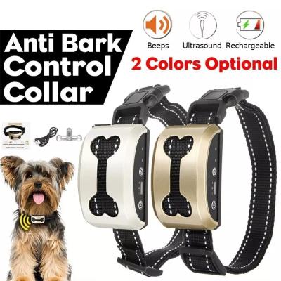 China Viable Electric Dog Bark Control Dog Collar Anti Barking Device Automatic Shock Rechargeable Waterproof Collar Anti Bark Device for sale