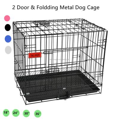 China Breathable Dog Cage House With Folding Tray Secure Bold With Folding Skylight Metal Dog Crates Double Door Kennel Kennel For SM for sale