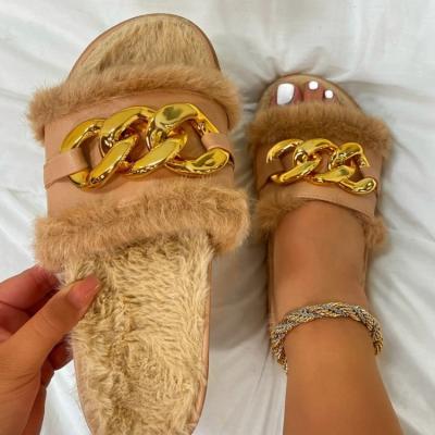 China 2021 New Arrivals Anti-odor Diamond Studded Slippers And Sandals Women Fur Slides Fluffy Wholesale for sale