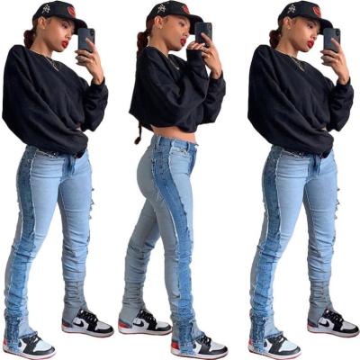 China Women's jeans denim long pants women patchwork ripped jeans pants breathable ladies jeans pants women for sale