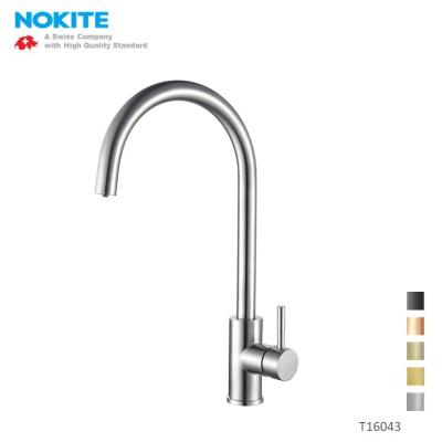 China Thermostatic Faucets Color Gooseneck Black SUS 304 Brushed Kitchen Sink Faucet Hot Cold Water Mixer for sale