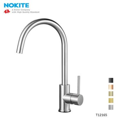 China Thermostatic Lead Free Satin Finish Gooseneck Faucets Single Handle SUS304 Stainless Steel Kitchen Mixer Tap for sale