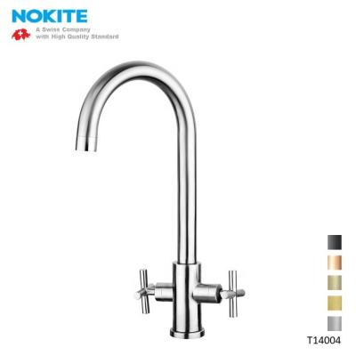 China Thermostatic Faucets SS304/316 Stainless Steel Solid Double Handle Desk Mounted Kitchen Sink Faucet for sale