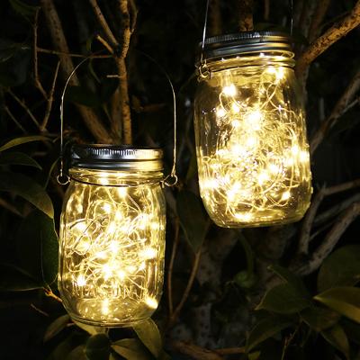 China ABS+PS Amazon Hot Sale Mason Jar Fairy Warm Light Glass Bottle Holiday Decorative Lights Solar Powered Outdoor String Lights for sale