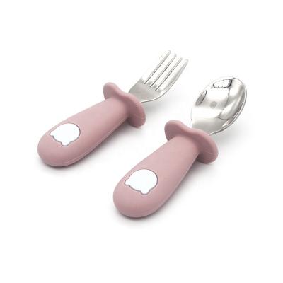 China Hot Selling BPA Free Home Restaurant Cute Cutlery Kids Administer Kids Spoon and Fork Silicone Baby Feeding Spoon Set for sale