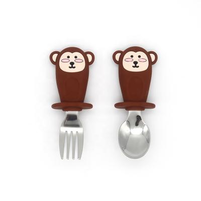 China Viable Factory Silicone Products OEM/ODM Logo Embossed Printing Personality Patterns Colorful Gifts Toys Baby Fork And Spoon Feeding Set for sale