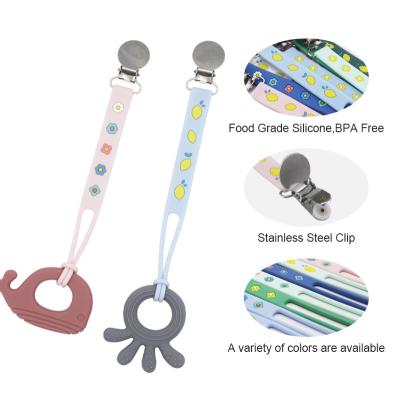 China BPA Free Silicone Amazon DIY Beads Wholesale Silicone Baby Teethers Toys Laser Standard Logo BPA Free Pacifier Clip Baby Pacifier Holder for sale