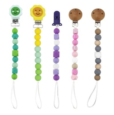 China BPA Free Silicone Amazon DIY Beads Wholesale Silicone Baby Teethers Toys Laser Standard Logo BPA Free Pacifier Clip Baby Pacifier Holder for sale