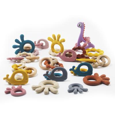 China Factory-direct sale wholesale kids non-toxic new arrival non-toxic materials 100% food grade BPA free silicone baby teethers wooden teethers for sale