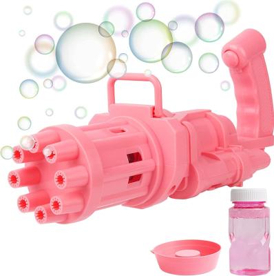 China Funny Outdoor Toy Hot Selling 8 Hole Party Bubble Gun Toy Boys And Girls Outdoor Summer Vacation Like Game Gatling Electric Pink Bubble Gun Toys for sale