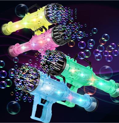 China Safety Amazon Hot Selling Children's Colorful Lights 21 Hole Bubble Machine Gatling Gun Toys Outdoor Electric Shooting Summer Toys for sale