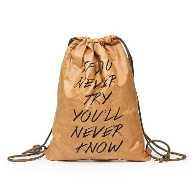 China 2022 collapsible new OEM with your own logo tyvek kraft paper dupont drawstring bag brown small pouches for sale