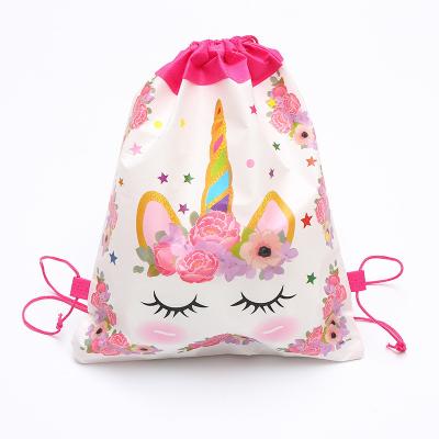 China Unicorn Drawstring Bag Foldable For Girls Travel Storage Package Cartoon Unicorn School Backpack Children Birthday Party Gift Bag for sale