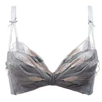 China Sexy Bewitching New Ununderwire Small Chest Gathering Thin Underwear Lace Embroidery Adjustable Leakproof Girl's Breathable Bra Set for sale