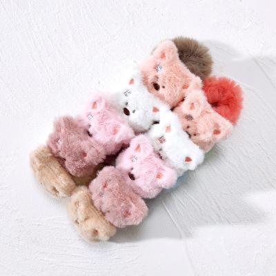 China Cute Multi Color Animal Furry Donut Donut Hair Scrunchies Bear Hair Decoration Design Bear Hair Circle Soft Circle For Girls for sale