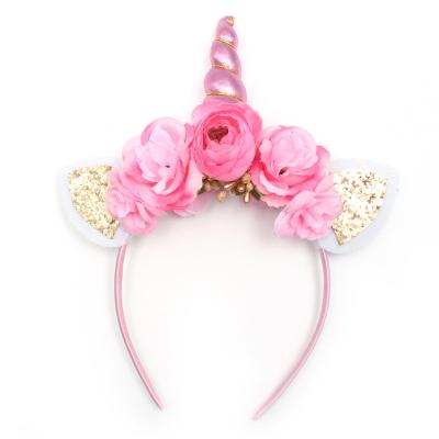 China Custom Beauty Kids Hair Accessories Pink Cartoon Flower Unicorn Headbands For Kids for sale