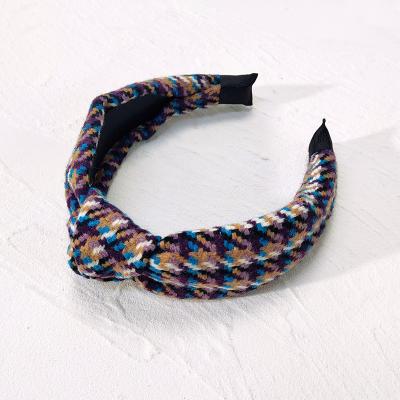 China New 2022 Friendly Material Design Checked Plaid Knitted Hair Cross Band Knot Simple Ins Headband for sale