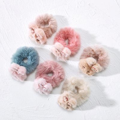 China Fashion Bunny Cute Plush Cloth Hairband Headband Link Rabbit Ear Scrunchies Wholesale Handmade Scrunchies For Kids for sale