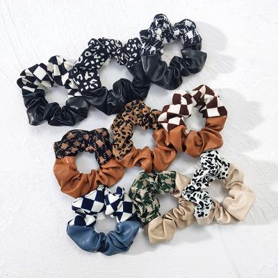 China Luxury Handmade Plaid Wool Link Plaid Headband Wholesale Fashion Cloth Fabric Scrunchies Leather Hair Scrunchies Set for sale