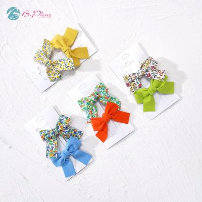 China European and American style baby hair accessories hair bow clips set B.PHONE 2pcs custom printed cute for kids for sale