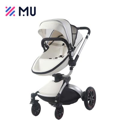 China Hot Selling Luxury PU Leather Travel Baby Pram Stroller With Big Wheels for sale