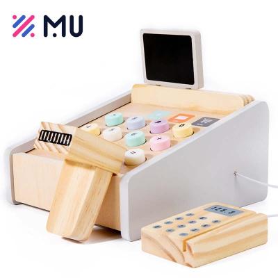 China Childrens  Toys Montessori Kids Pretend Calculator Wooden Baby Cashier Register Toys for Children for sale