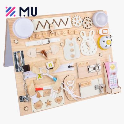 China Eco-friendly Material Educational Busy Board Wooden Sensory Activity Board  Montessori Toys for Toddlers for sale