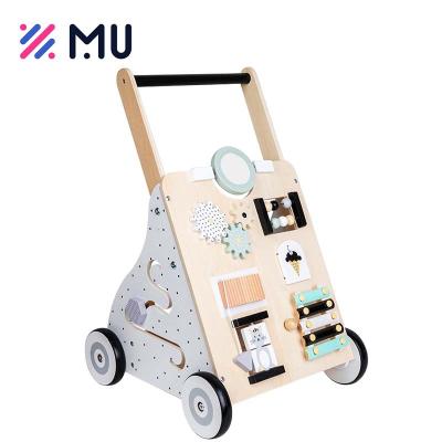 China Funny Toy Montessori Educational Wooden Baby Walkers Kids Educational Walkers Toys With Busy Board for sale