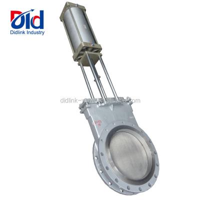 China General carbon steel DN400 PN10 WCB water knife wafer double flange soft seal pneumatic gate valve with prices for sale