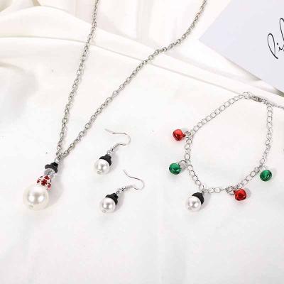 China Cute Necklace Set Snowman Color Bell Necklace Bracelet Earrings Christmas Ornaments for sale