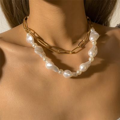 China Simple Simple Cross Chain Beaded Imitation Baroque Pearl Multilayer Necklace Baroque Pearl Necklace for sale