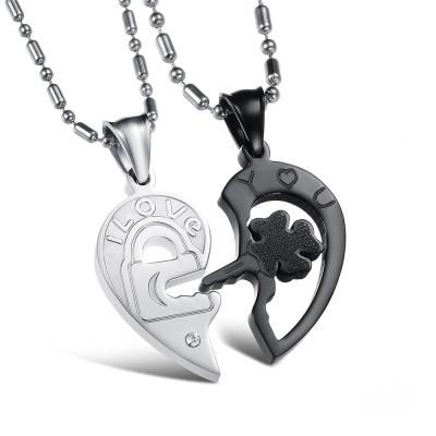 China Titanium Steel Jigsaw Love Men Necklace Diamond Key Puzzle Couples Necklace Love for sale